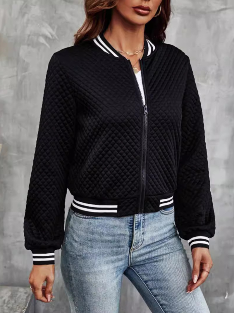 Casual bomber jacket with a light quilted pattern and striped details