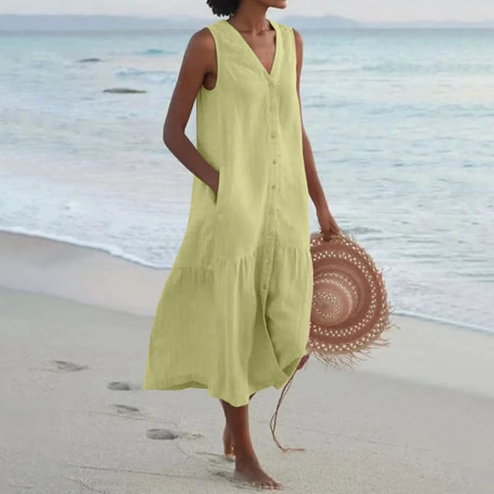 Linen dress with V-neckline