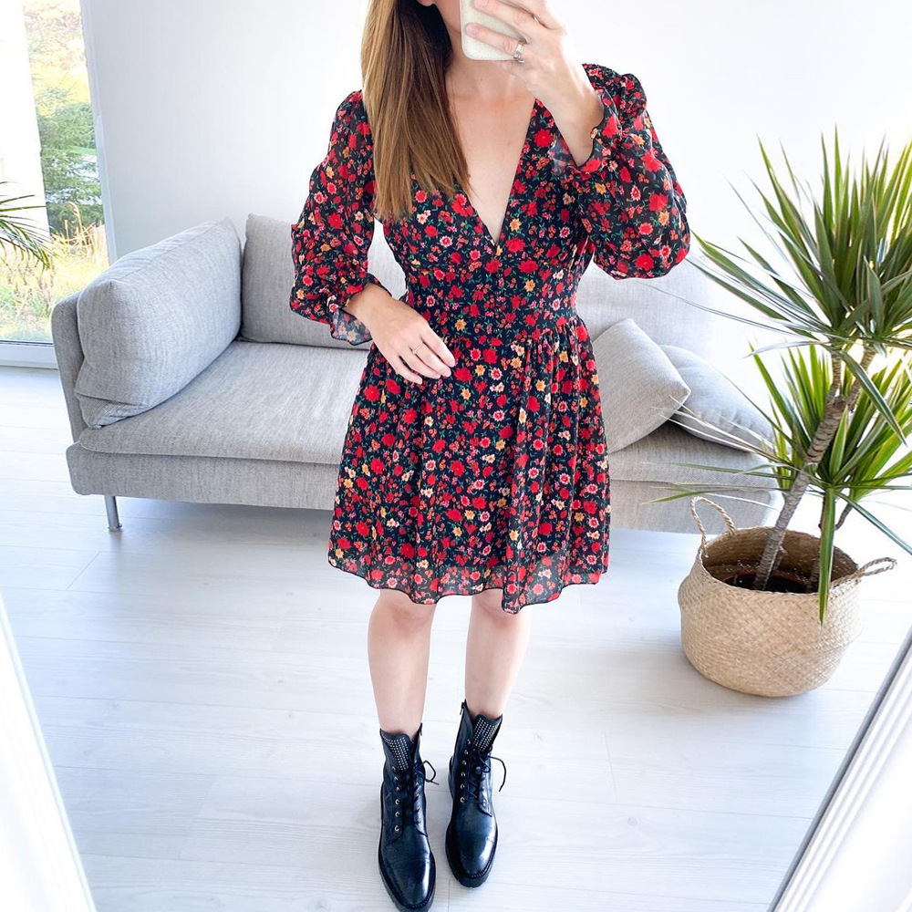 Red mini floral dress