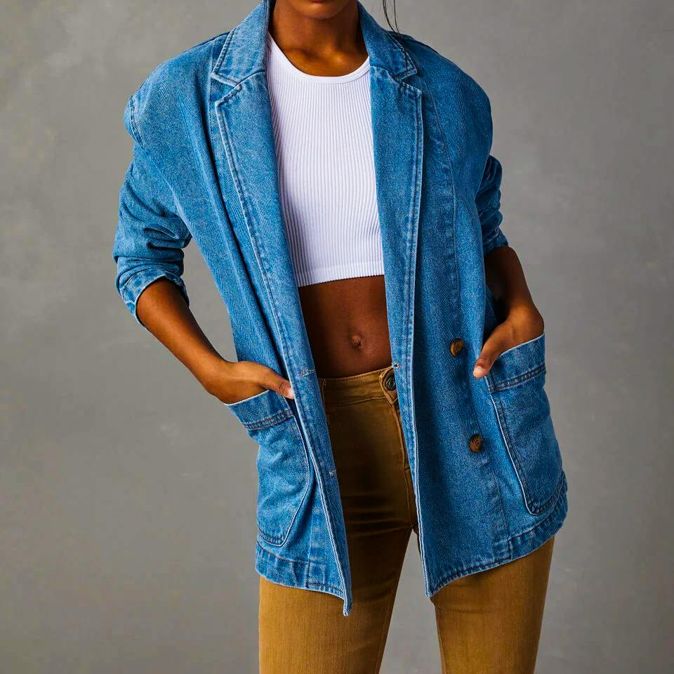 Women's - Denim Blazer - Stylish Fit - Versatile Casual Wear