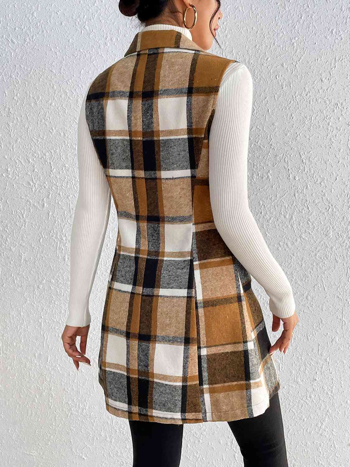 Women's - Chic Plaid Lapel Collar Vest - Stylish Layering Essential