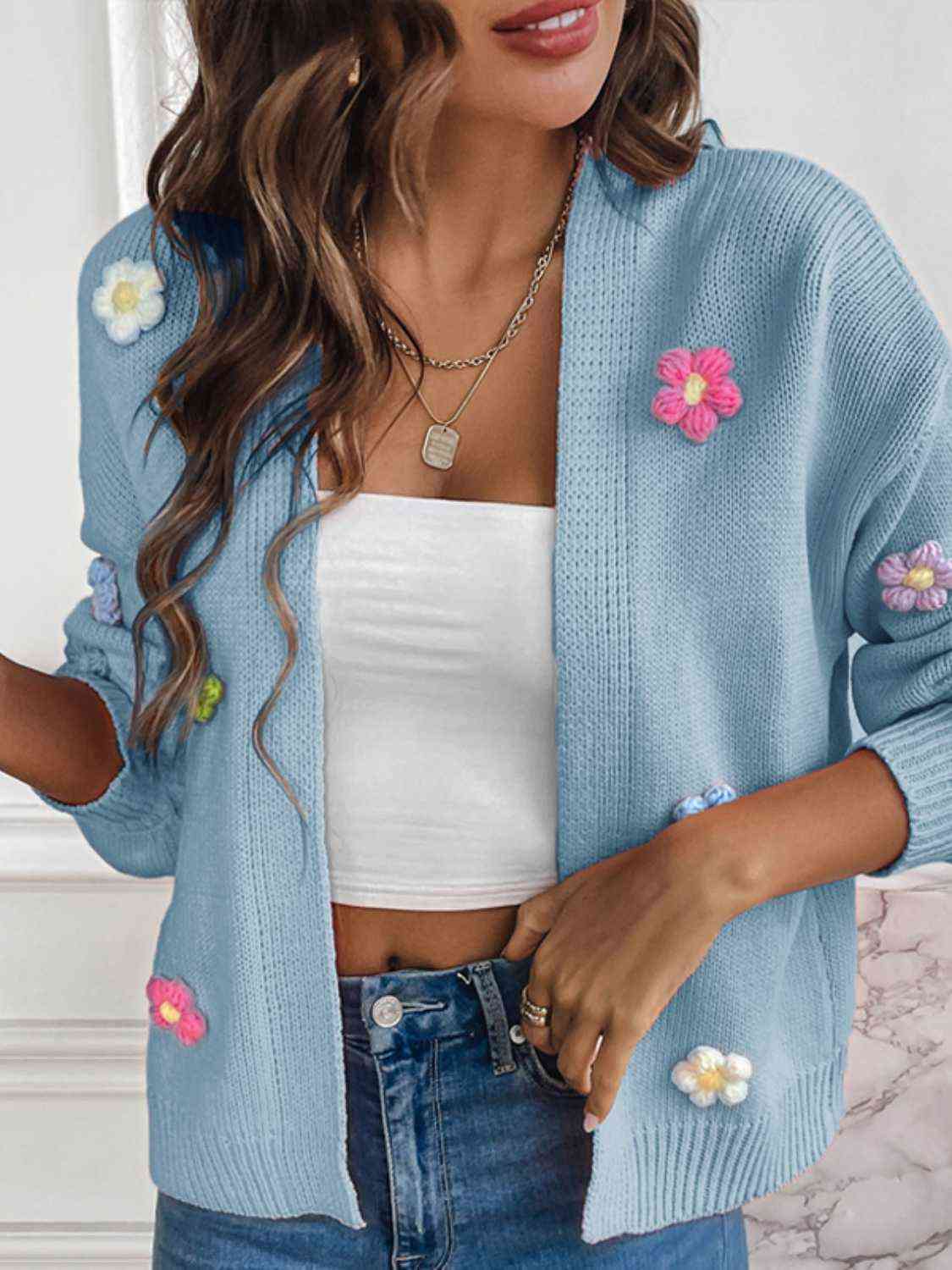 Women's - Floral Long Sleeve Open Front Cardigan - Lightweight & Stylish - Perfect Layering Piece