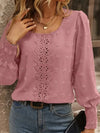 Elegant Blouse With Swiss Dots and a Round Neckline