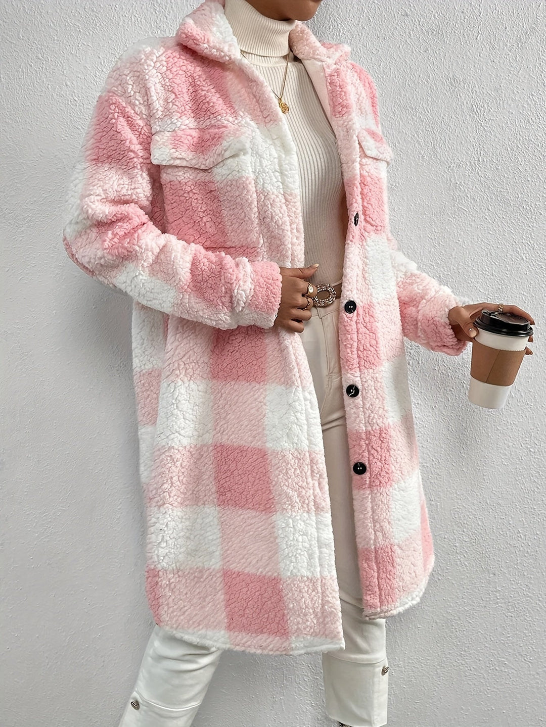 Elegant checked teddy coat