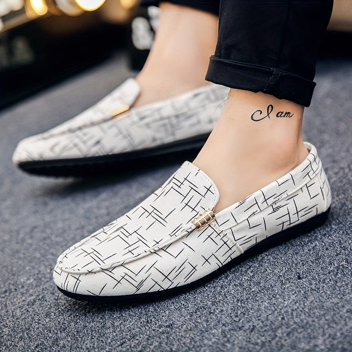 Men's - Slip-On Loafers - Stylish Casual Shoes with Geometric Pattern - Comfortable Everyday Footwear