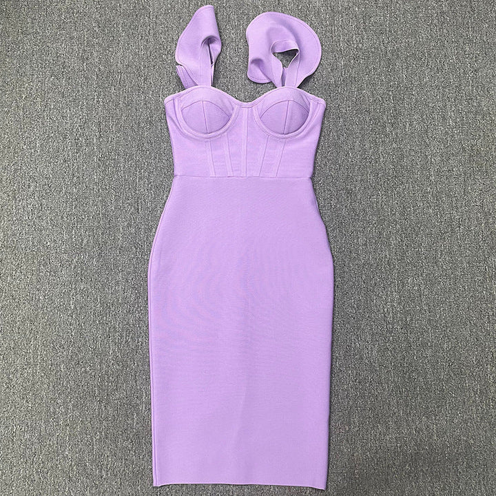 Ladies elegant solid colour hip-hugging dress