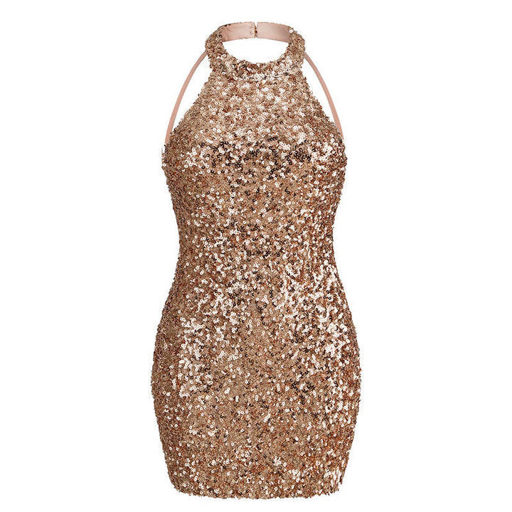 Polished Backless Halter Sequin Mini Skirt Tight Ladies Party Dress