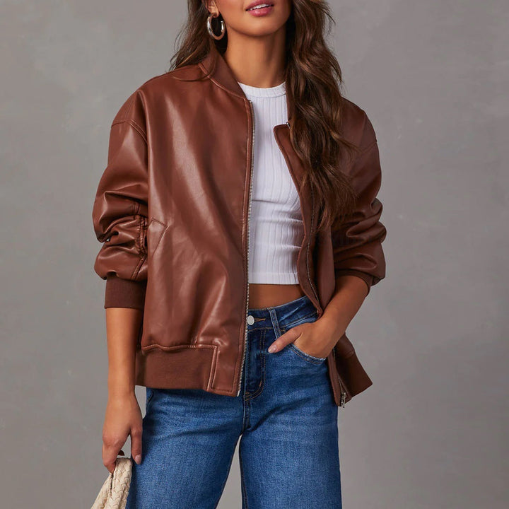 Leather baseball uniform jacket