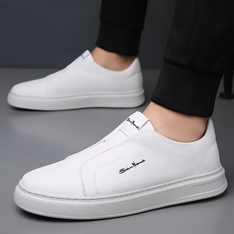 Men's - Slip-On Sneakers - Leather - Casual Canvas Comfort - Stylish Footwear