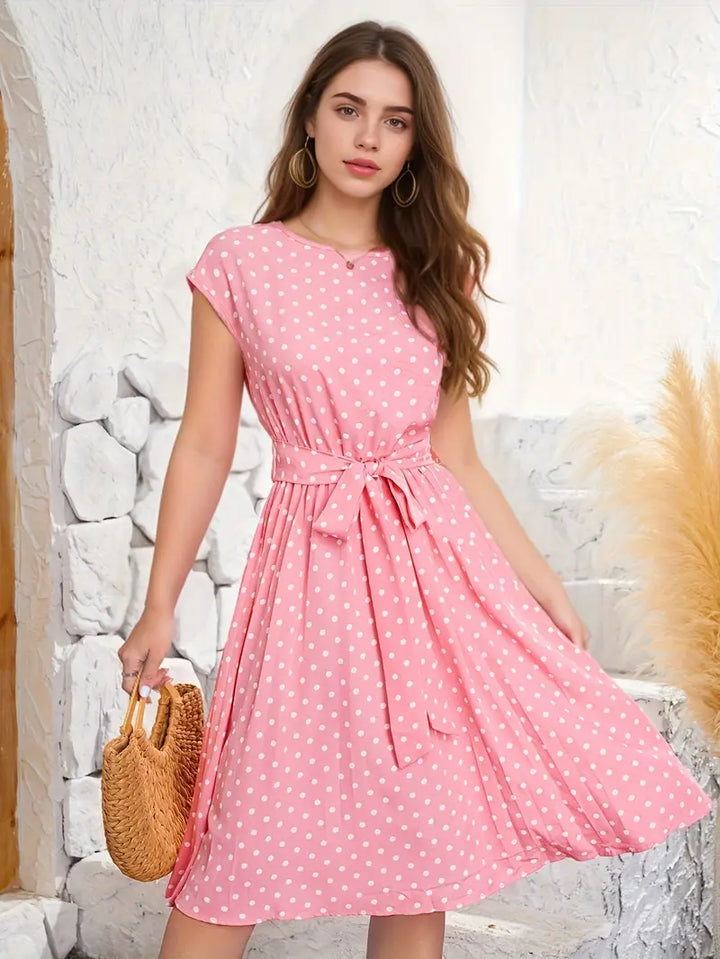 Casual Pleated Dress With Dots