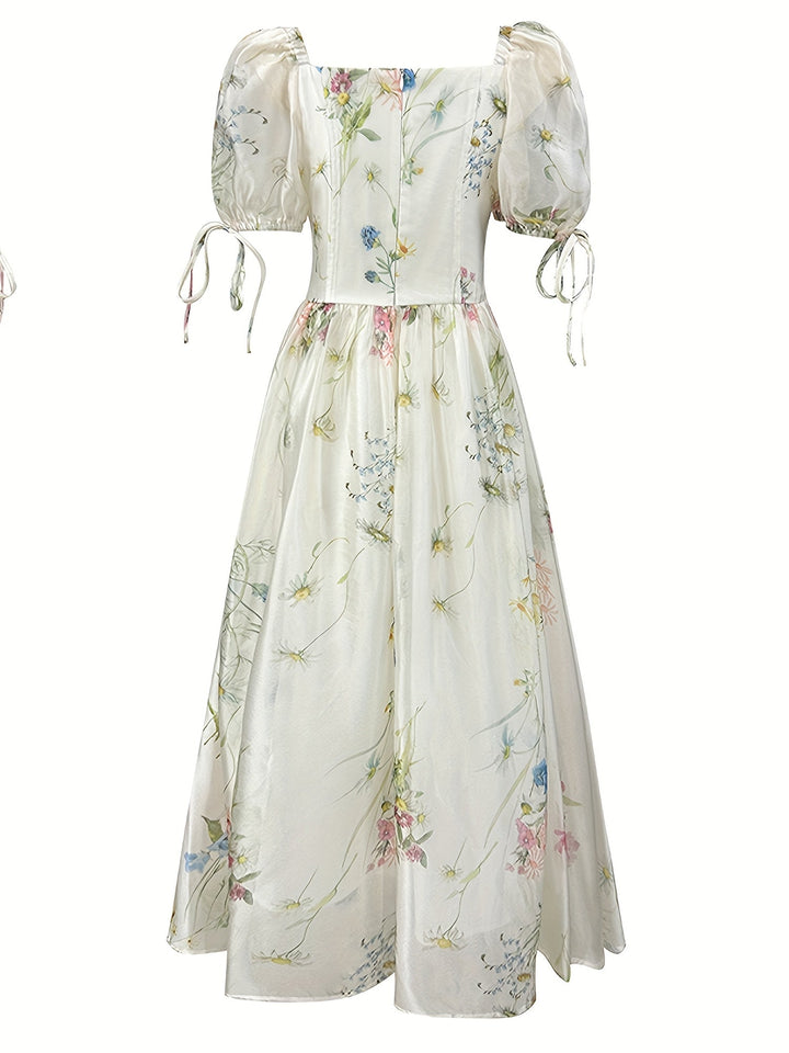 Women's - Floral A-line Midi Dress - Lightweight & Elegant with Pockets - Perfect Summery Style for Any Occasion