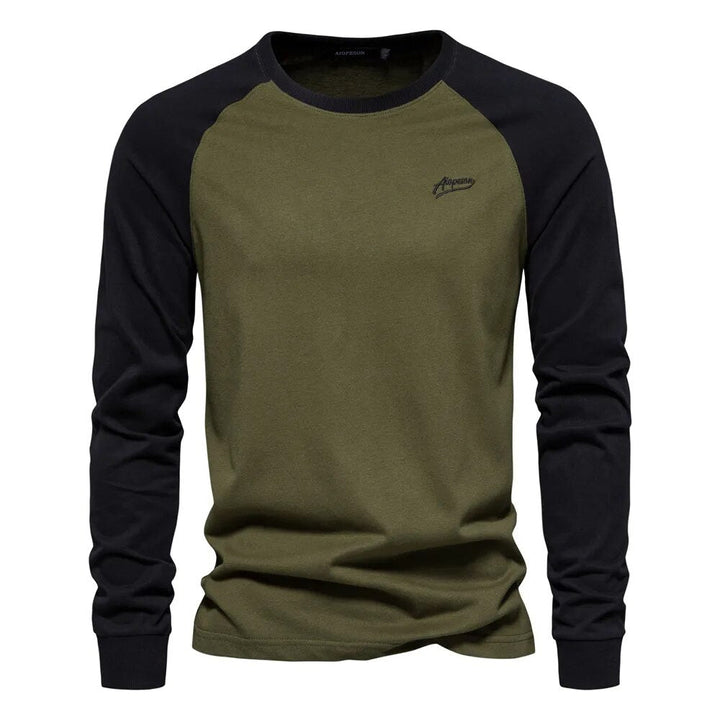 Men's - Patchwork Shirt - Round Neck & Long Sleeves - Trendy Style for Every Occasion