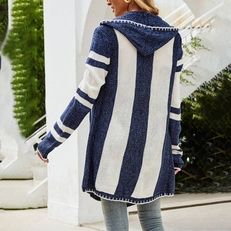 Casual striped spring cardigan with hood