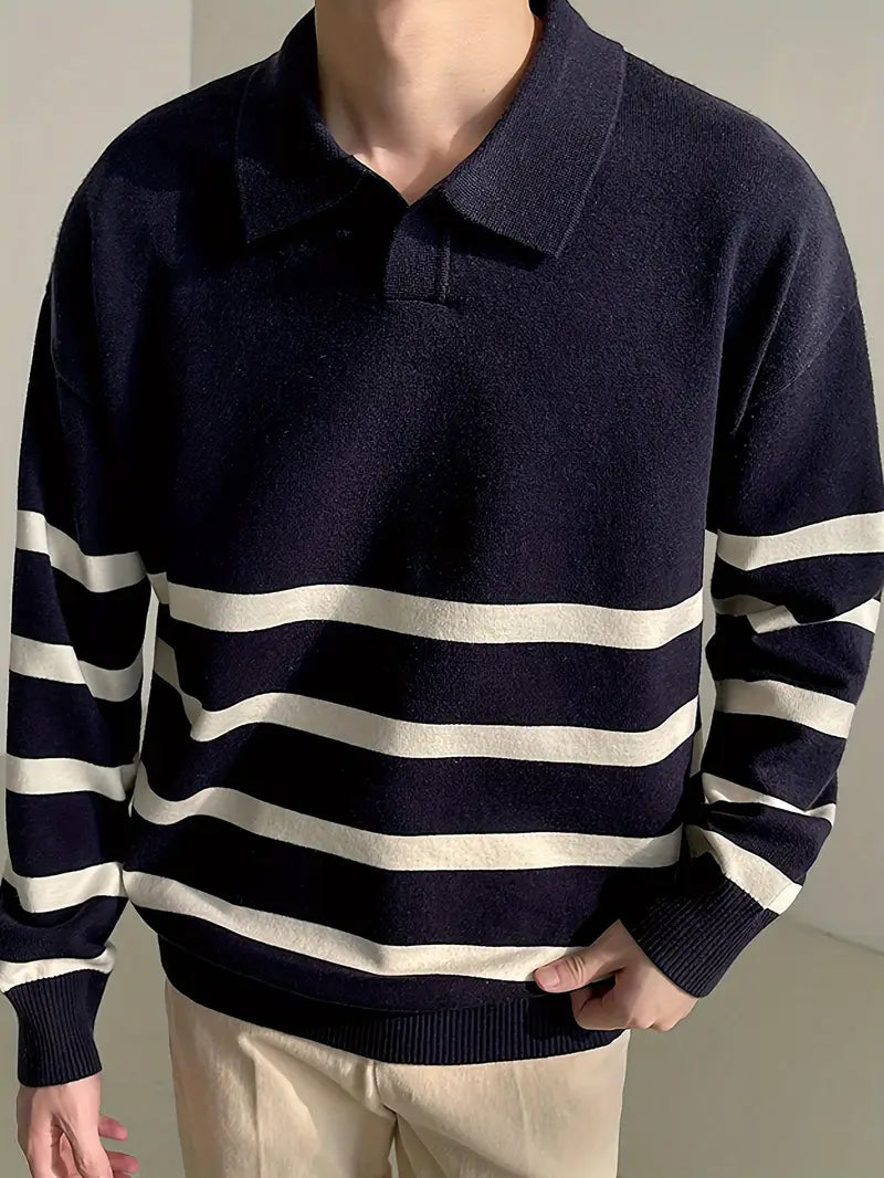 Men's - Striped Sweater - Cozy Knit Fabric - Relaxed Fit - Stylish Casual Wear