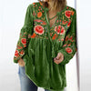 Women's blouse vintage print V-neck long sleeve shirt