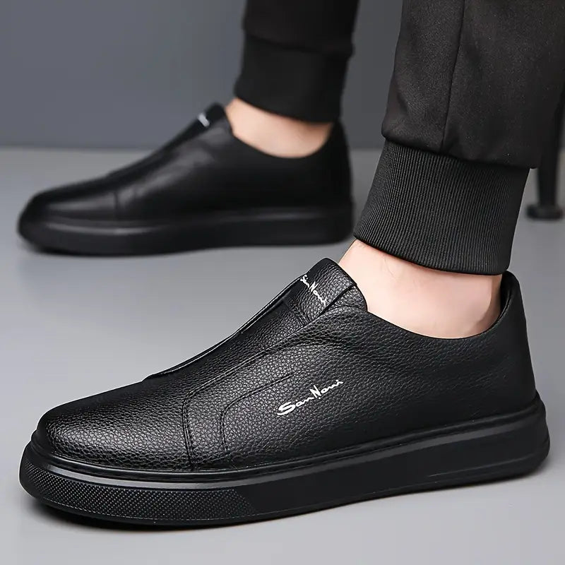 Men's - Slip-On Sneakers - Leather - Casual Canvas Comfort - Stylish Footwear