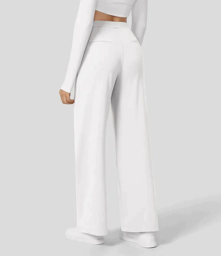 High-waisted straight leg stretch trousers