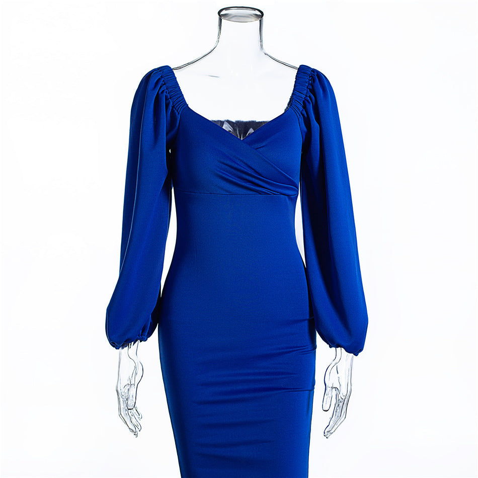 Versatile Waist Bubble Sleeve Long Sleeve Dress