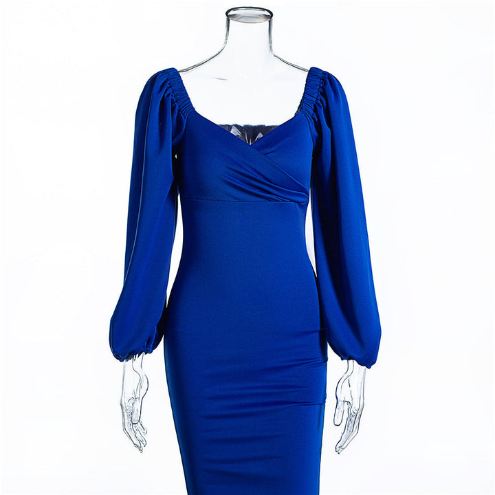 Versatile Waist Bubble Sleeve Long Sleeve Dress