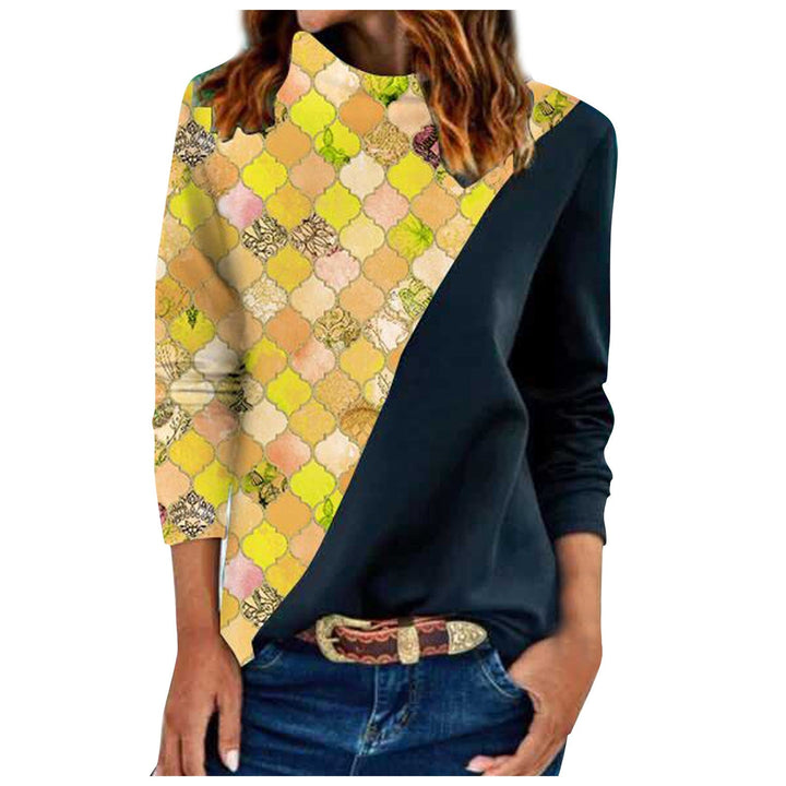 Women's Geometric Design long sleeve blouse with rounded collar