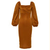 Versatile Waist Bubble Sleeve Long Sleeve Dress