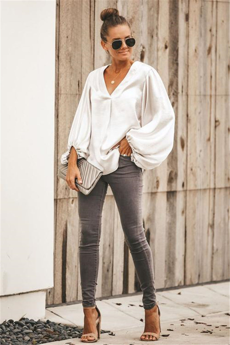 Sophisticated Casual V-neck long sleeve blouse