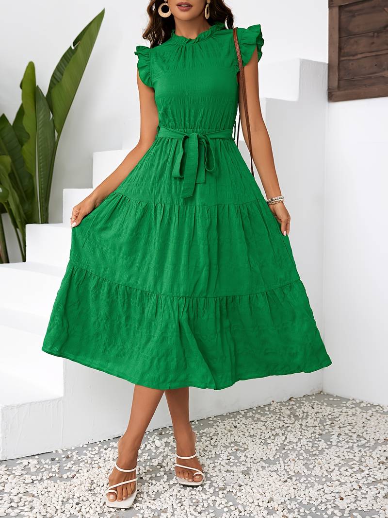 Dress With Belt And Ruffles Zoom