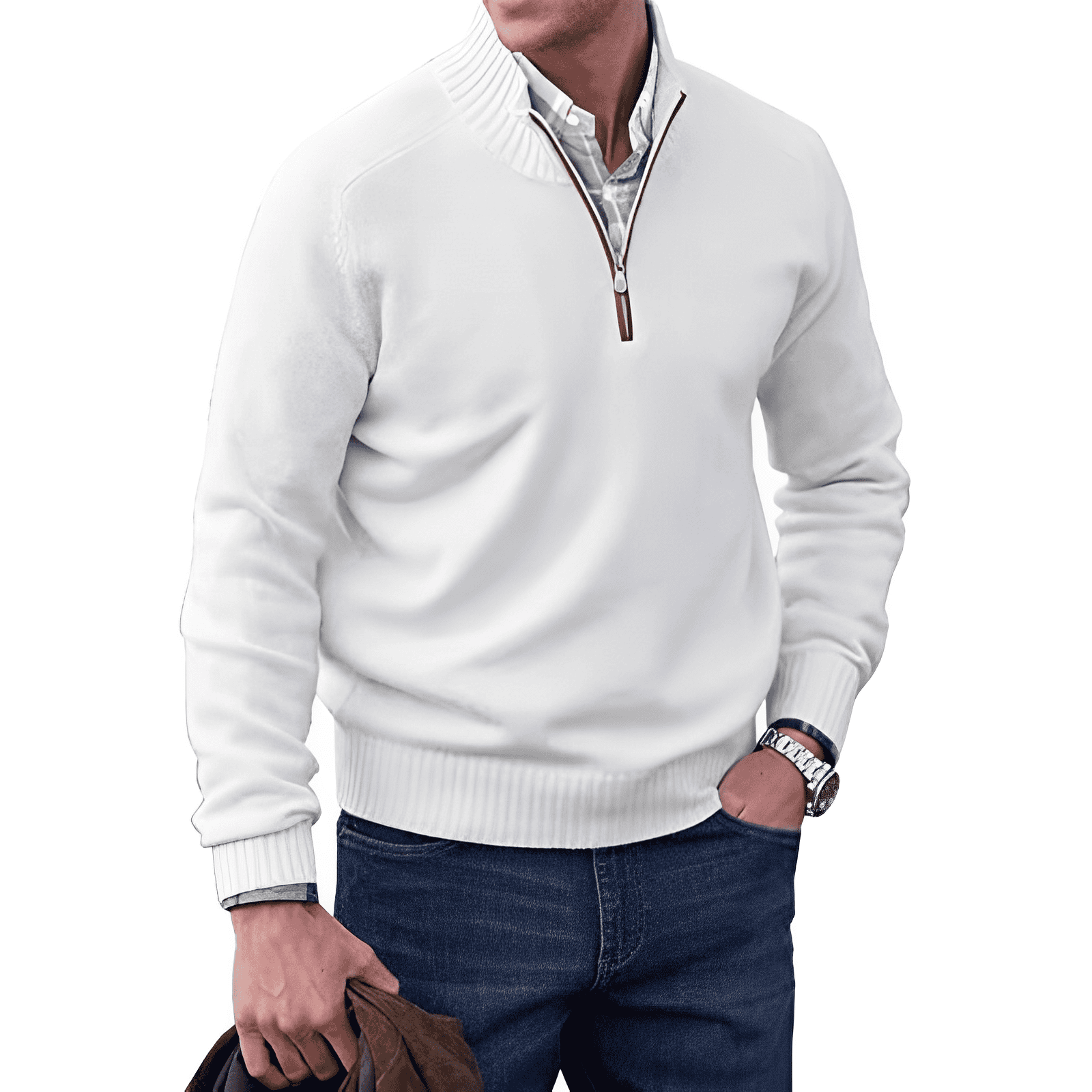 Men's - Quarter Zip Pullover Sweater - Soft, Stylish, Perfect for Layering