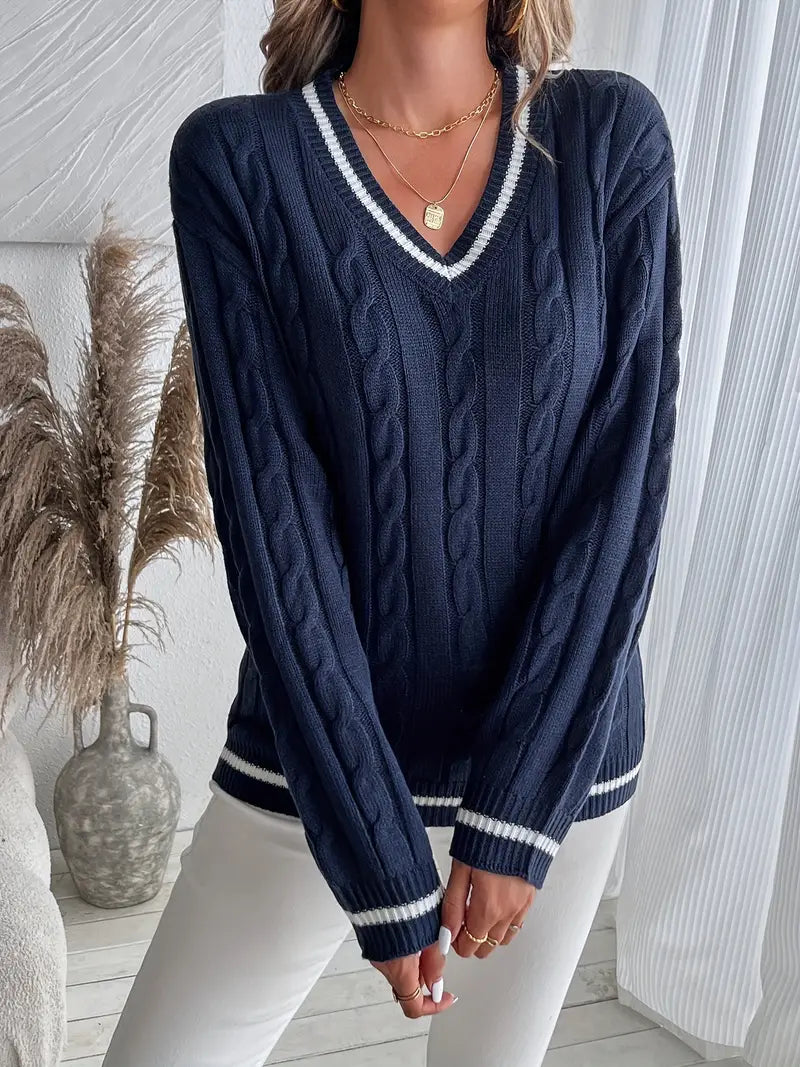 Women's Cosy V-Neck Sweater - Soft Knit Fabric - Ideal for Fall Layering - Perfect for Autumn Style
