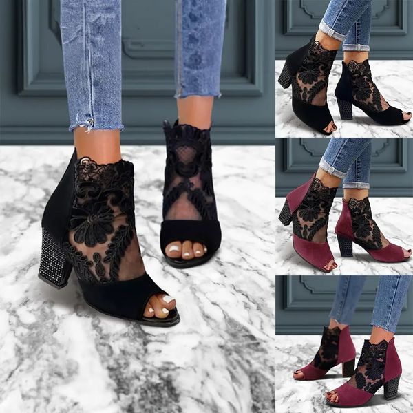 Luxurious black ankle high heel with lace details