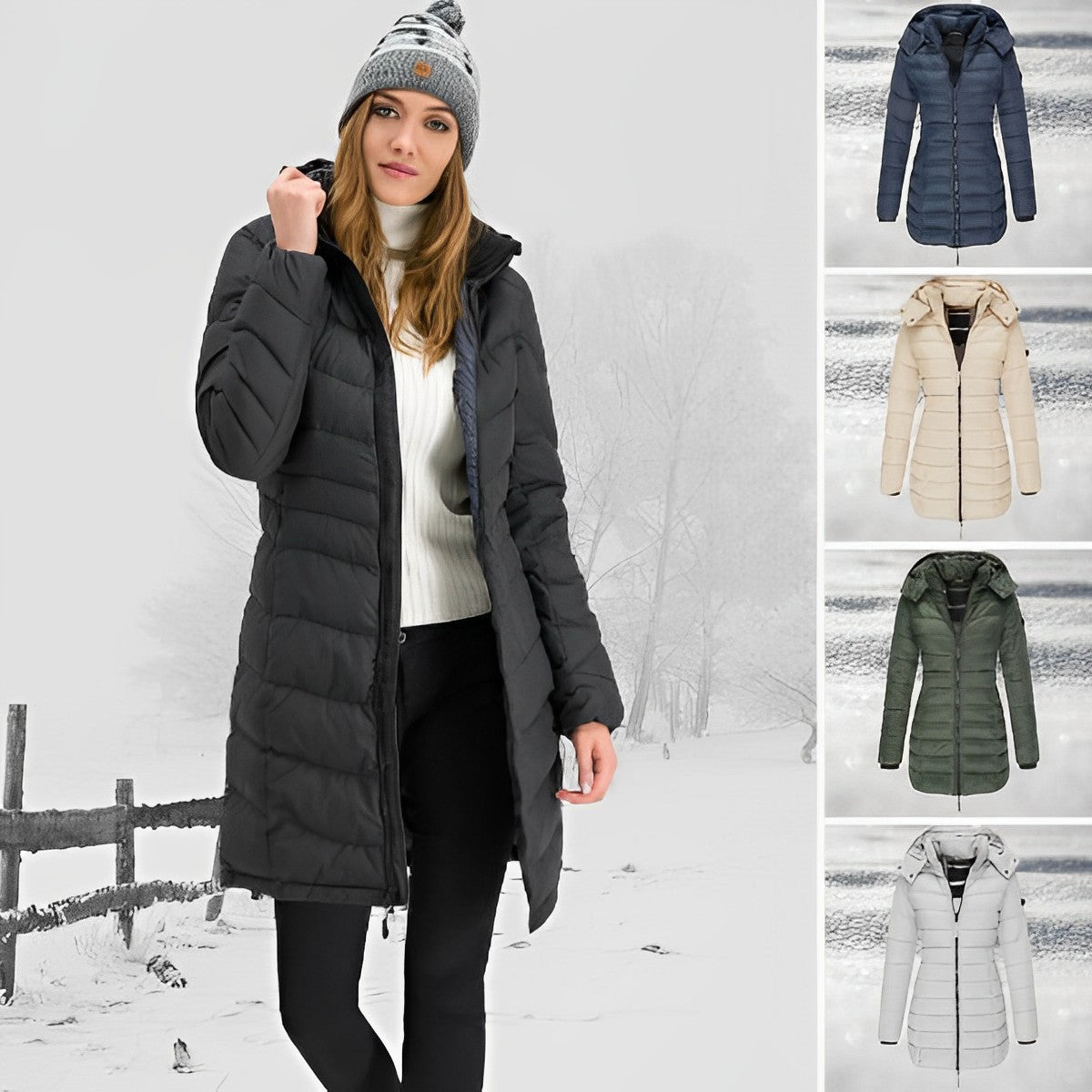 Bonnie™ down jacket with hood and zip fastening