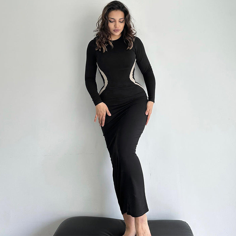 Graceful Slim Fit Round Long Sleeve Finger Stall Dress