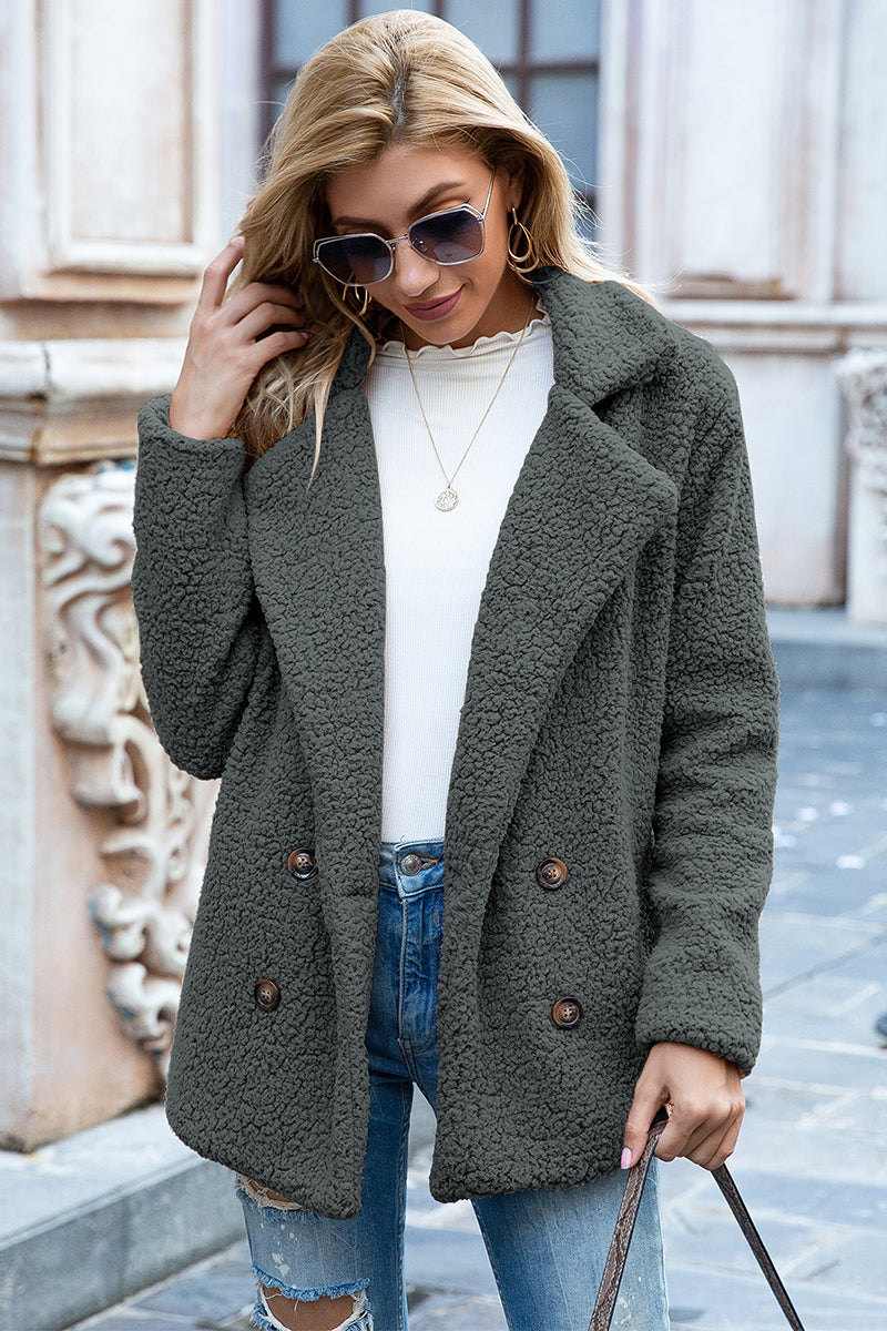 Women's - Sherpa Coat - Full Size with Lapel Collar - Warm and Cosy Winter Outerwear