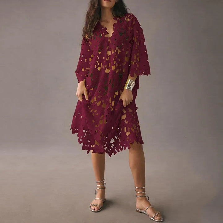 Floral eyelet lace cover up beach midi dress