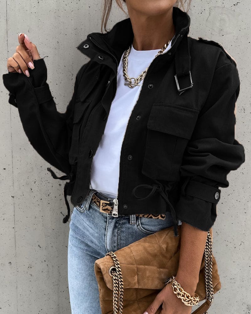 Women's - Stylish Transition Jacket with Pockets - Cropped - Versatile Fashion