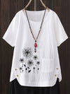 Women's - Oversized Linen Shirt - Casual Short-Sleeved Jumper with Print - Airy & Comfortable Fashion