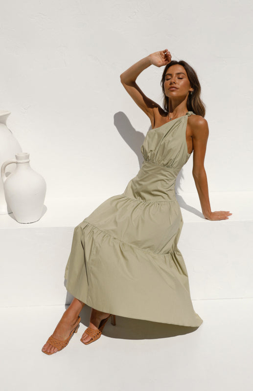 One-shoulder cotton midi dress