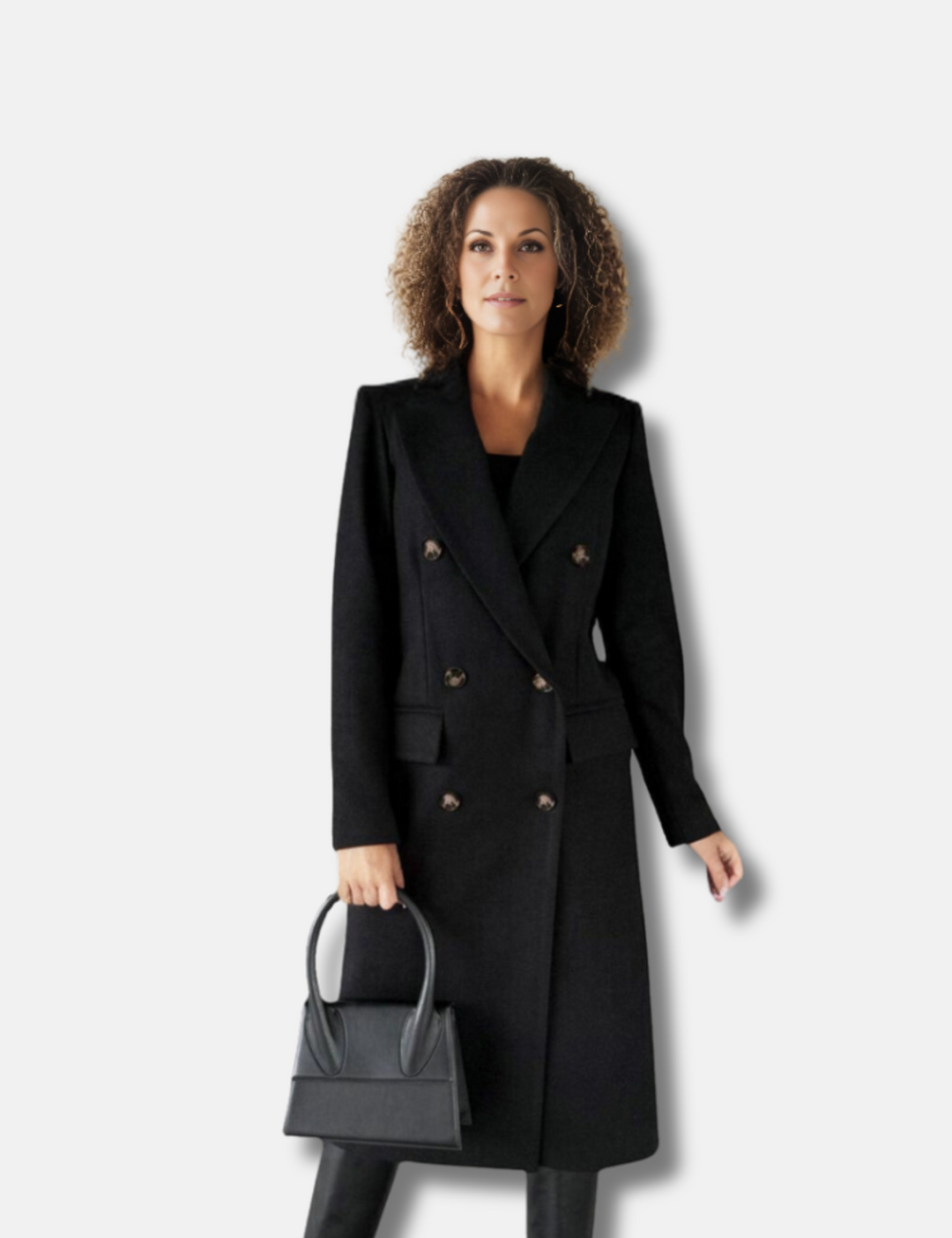 Long double-breasted jacket in a woollen look for women