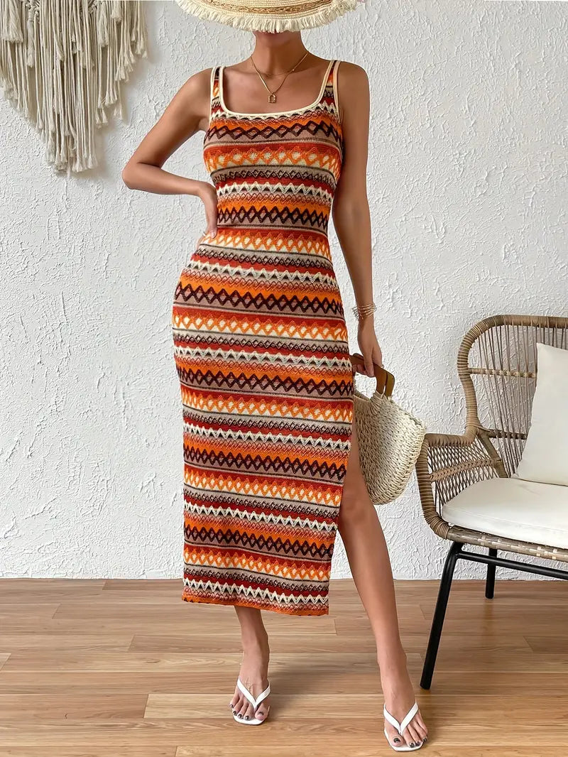 Striped Sleeveless Split Dress