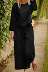 Women's - Airy Linen Set - Multi-Layered Top & Wide Trouser Legs - Relaxed Style for Effortless Elegance
