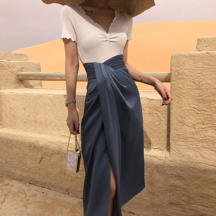 Chiffon skirt with irregular slit