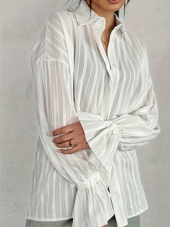 Women's -  Long Sleeve Linen Blouse - Collared & Semi-Transparent Shirt - Stylish Women's Top