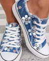 Denim Sneakers With Flowers