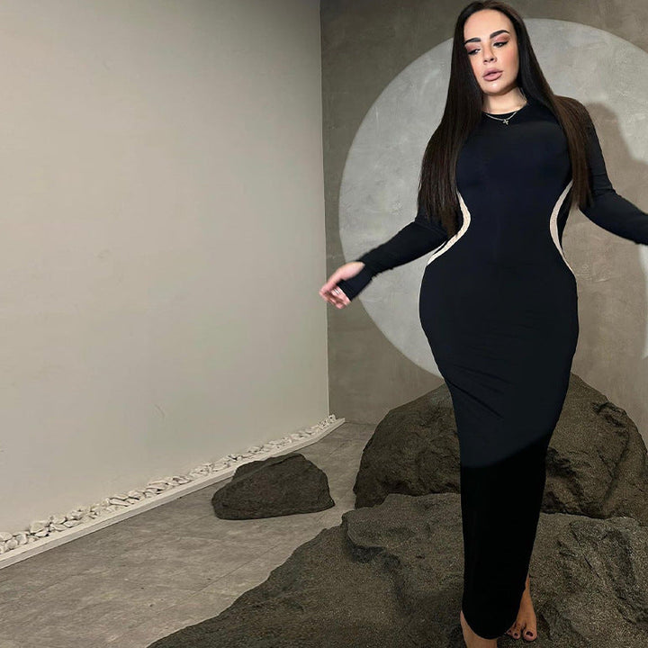 Graceful Slim Fit Round Long Sleeve Finger Stall Dress