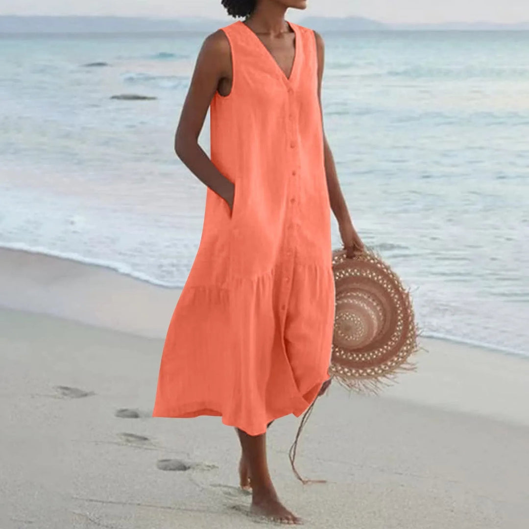 Linen Dress With V-Neck