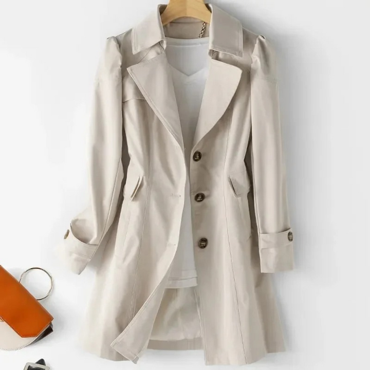 Single-breasted long spring trench coat for women