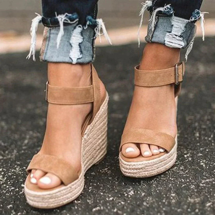 Platform sandals with ankle buckle