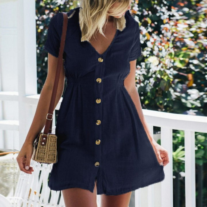 Short-sleeved dress with V-neckline