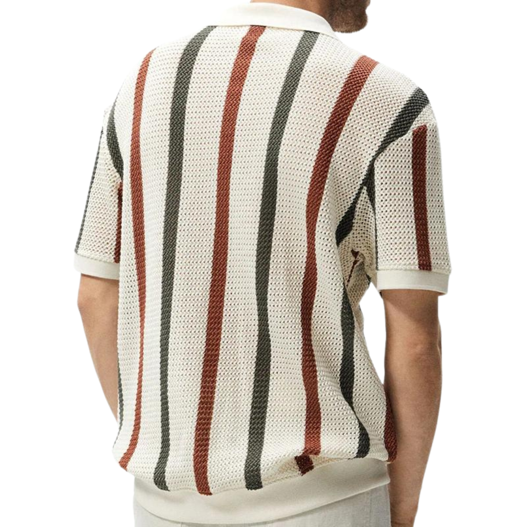 Knitted polo shirt with stripes