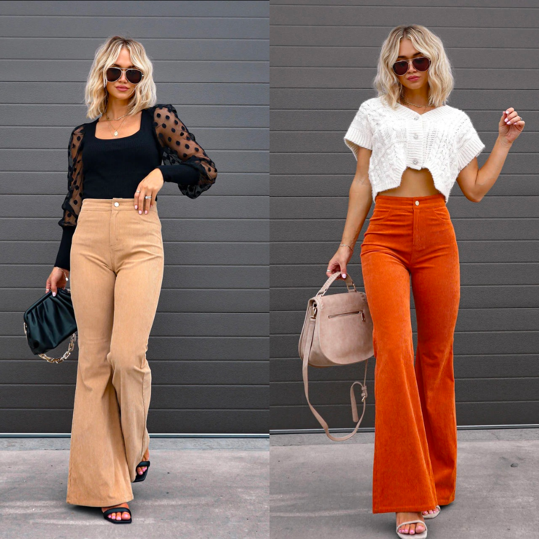 Corduroy trousers with flare and high waist